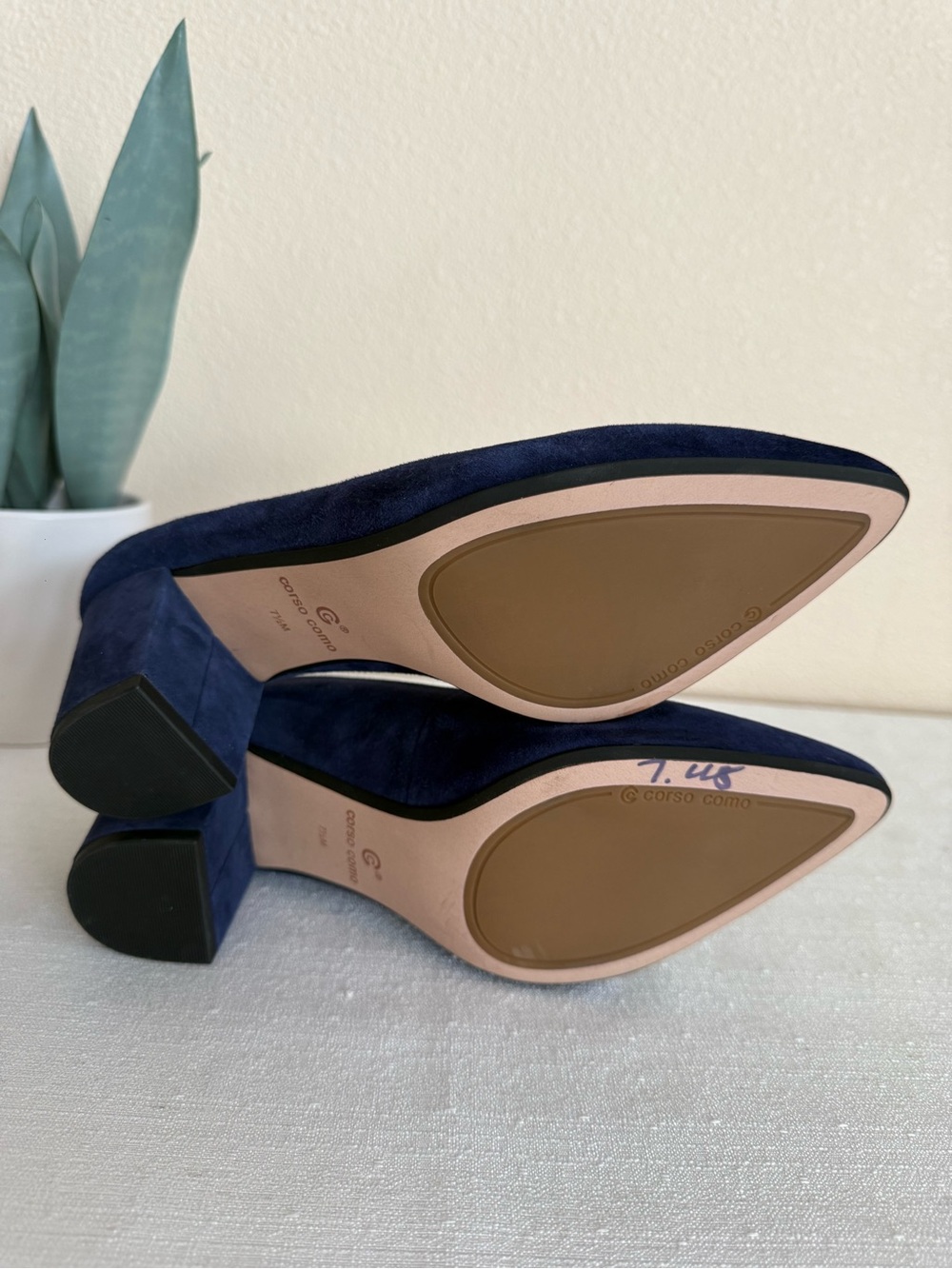 New Corso Como Navy/Purple Suede Mid Block Heel Pumps - Women - Picture 12 of 12